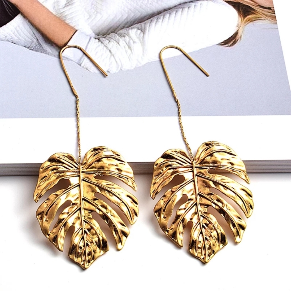 Hanging statement leaf earrings